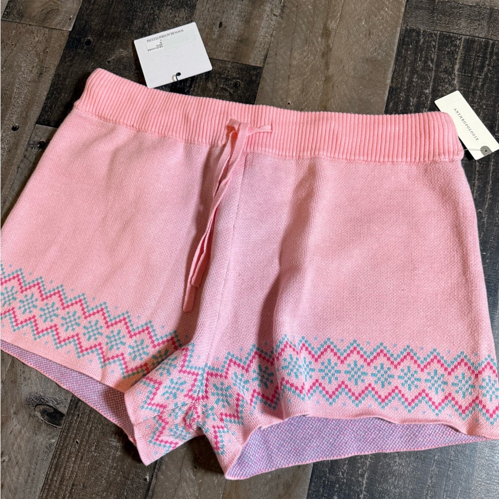 Anthropologie Beach Riot Shorts Pink Fair Isle‎ Lounge Cozy Resort Athleisure M
